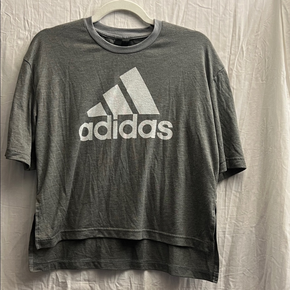 Adidas Oversized Cropped Charcoal Tee with White Logo